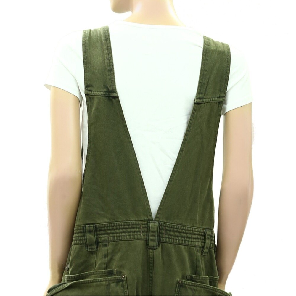 Free People We The Free Just In Time Overalls Jumpsuit Olive Cotton L 289461 - Picture 6 of 7